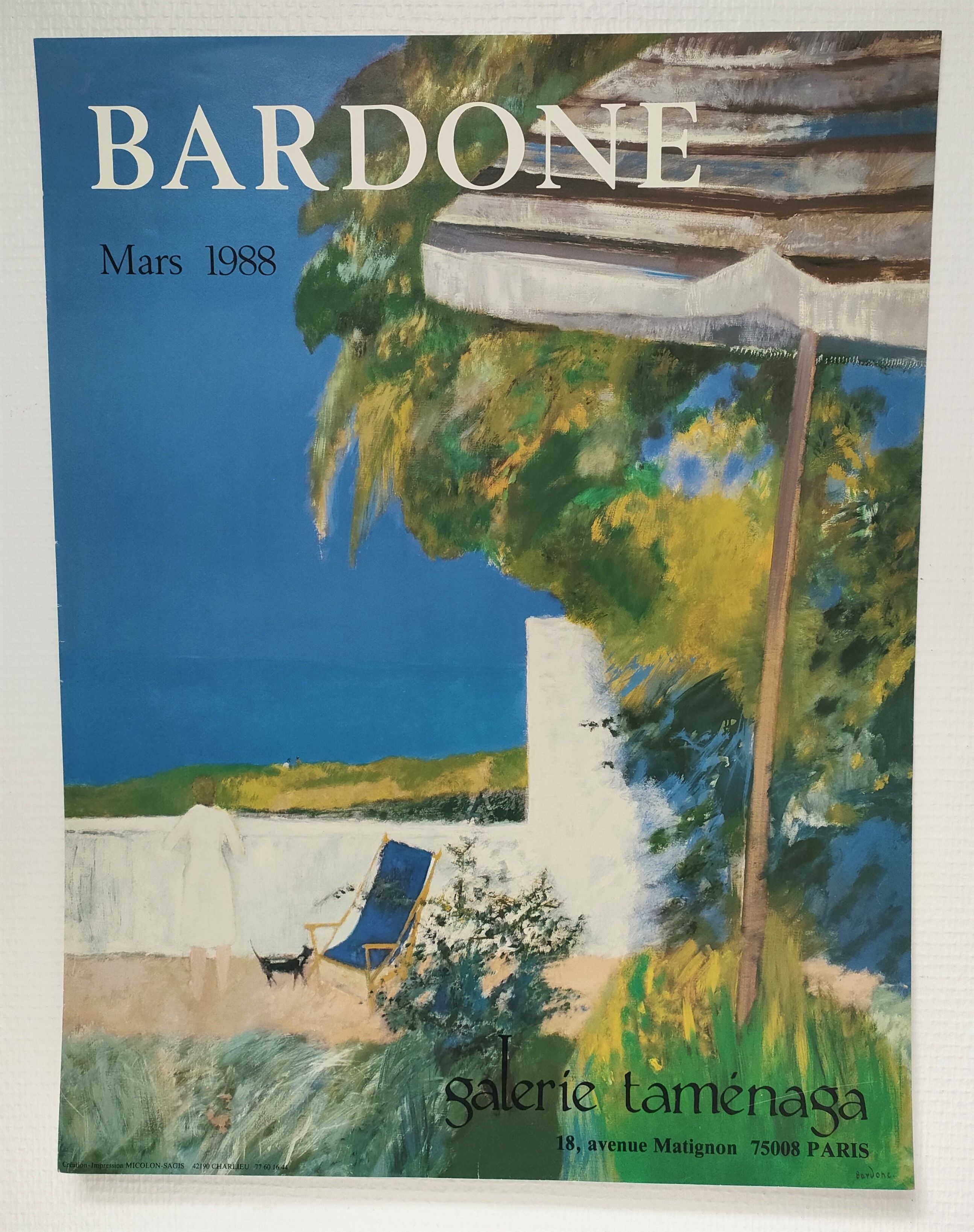 Affiche originale exposition Bardone galerie Taménaga Paris 1988