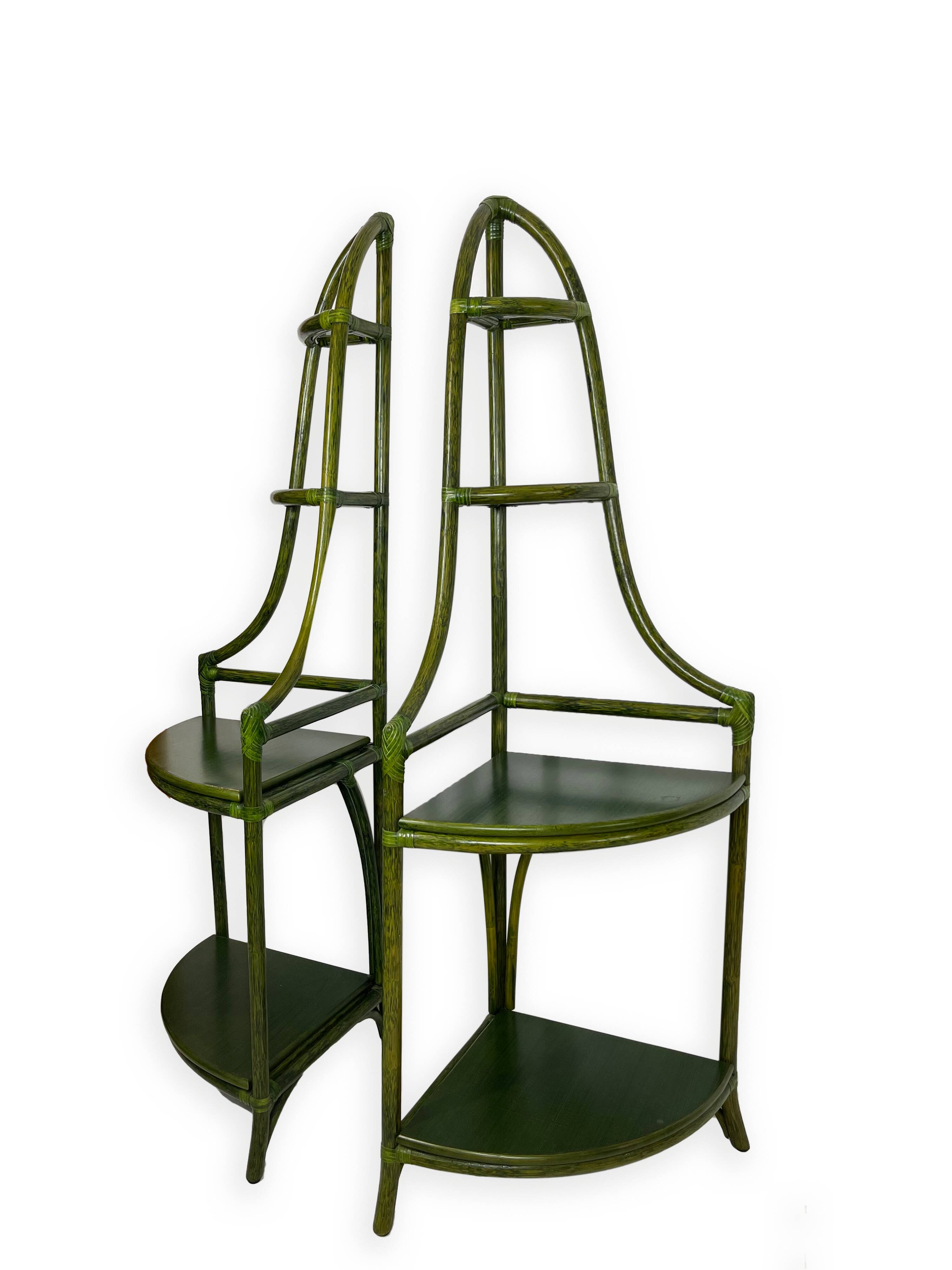 Buffet en rotin vert et hêtre, années 1970