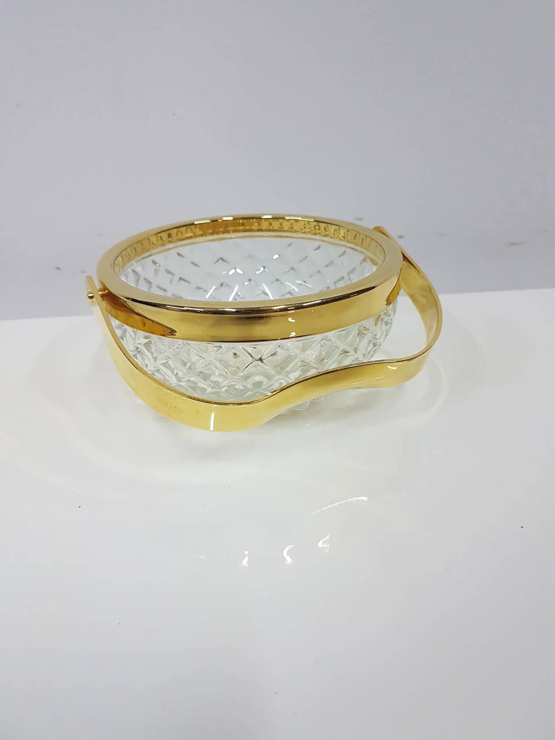 Transparent crystal basket with a gold-plated metal handle, Walther Glas, G
