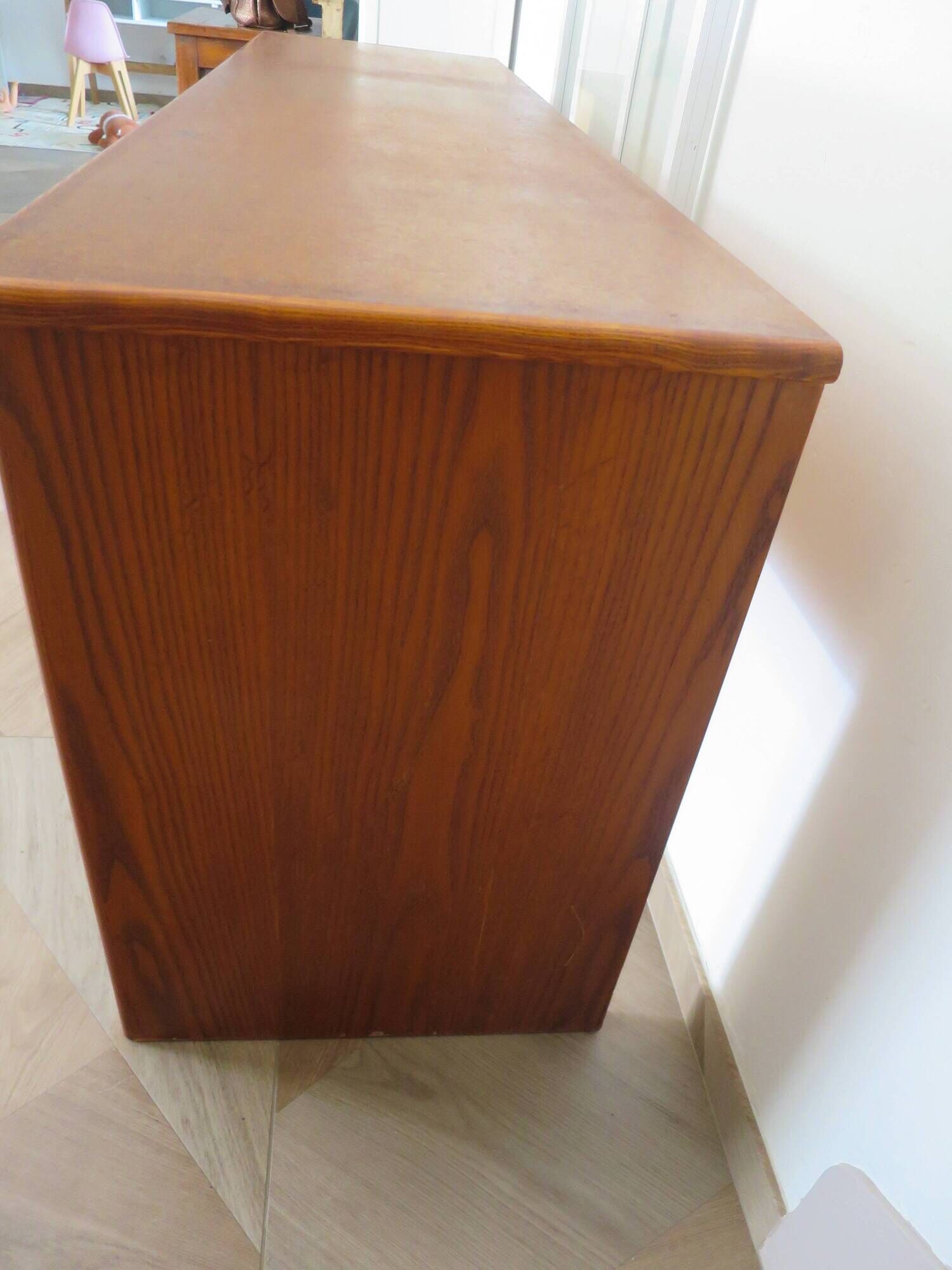 Vintage cane rattan desk with a large top and 5 drawers - 1960s/70s.