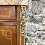 Louis XVI style bedside table in bronze, marble and ceramic