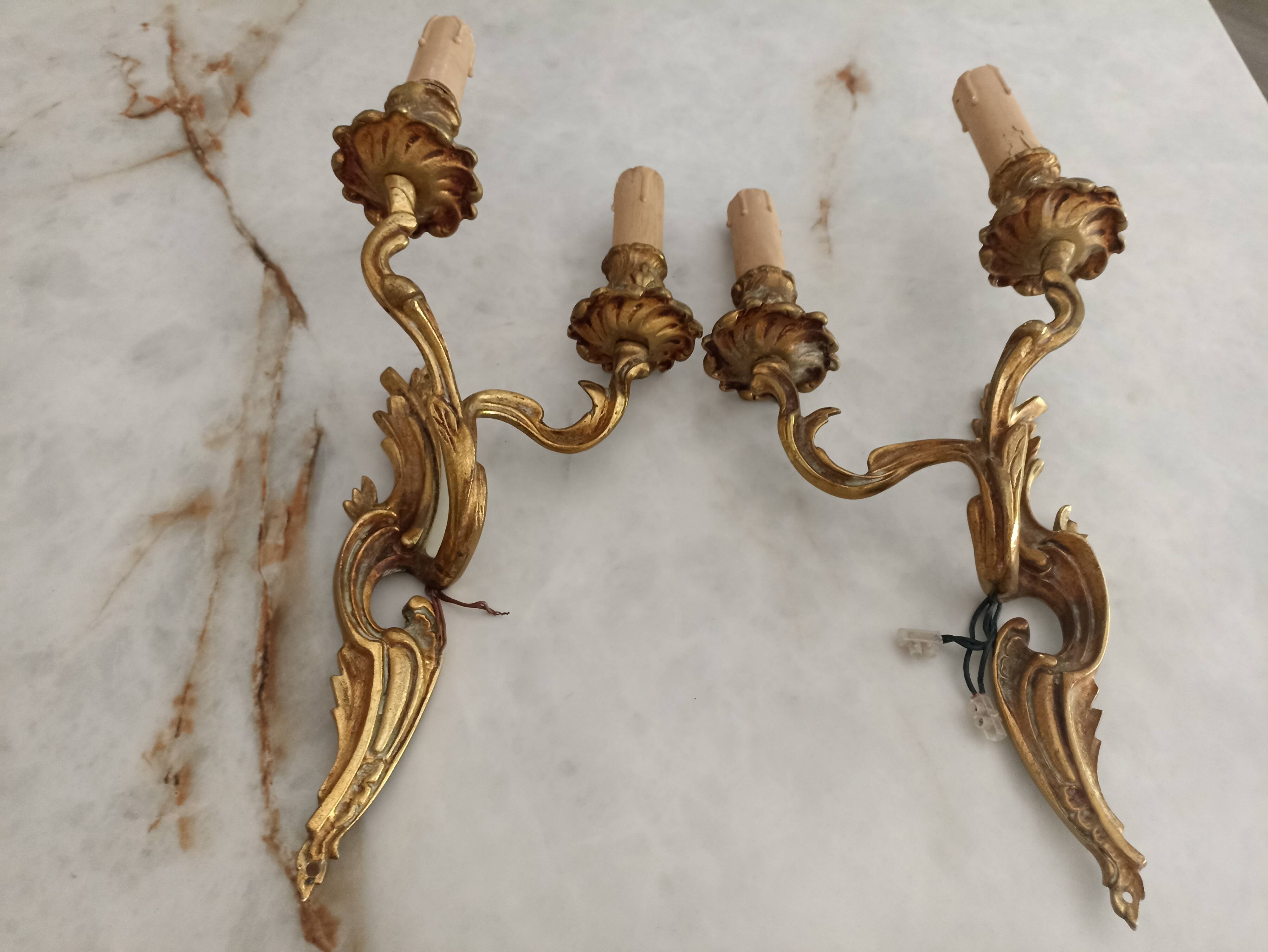 Brass candlestick wall lamps