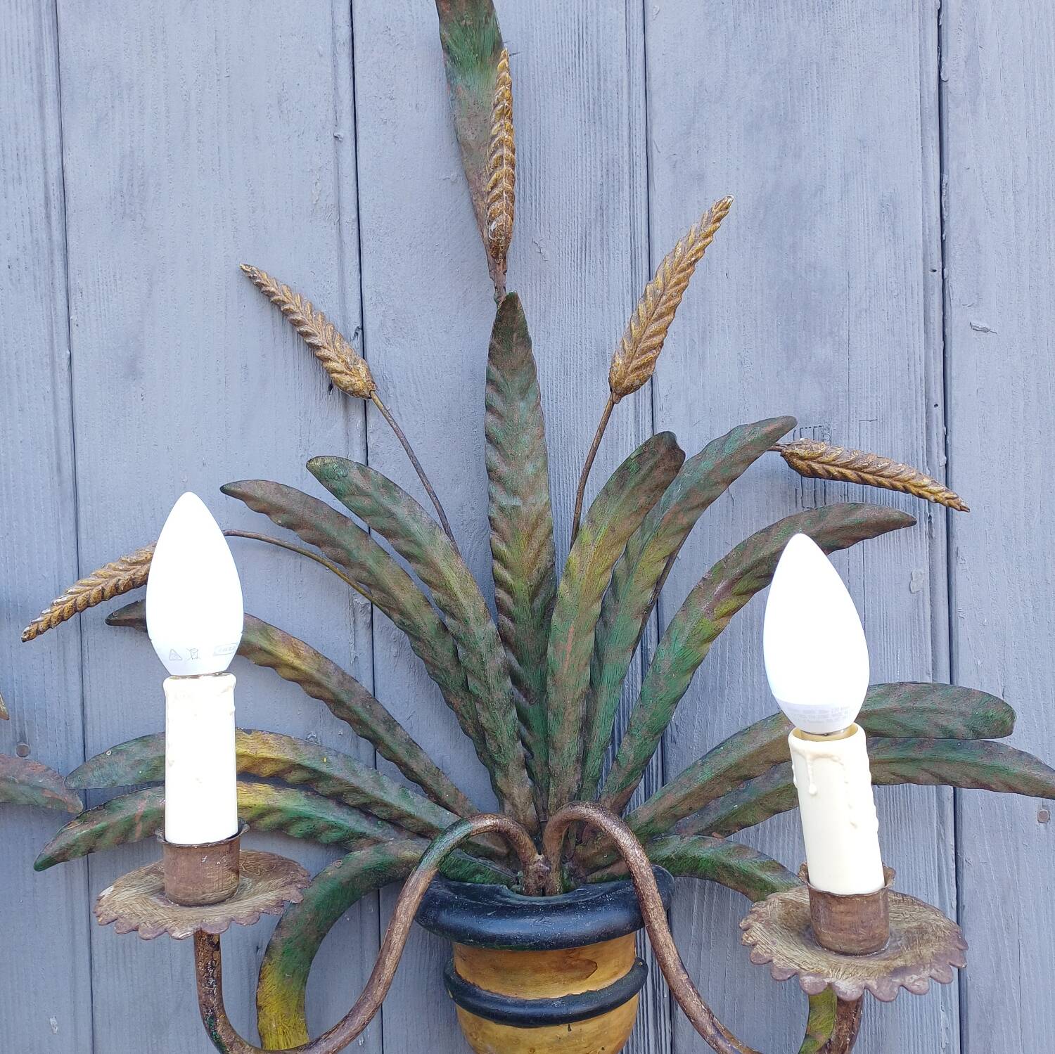 Pair of appliqué wheat ear in vintage polychrome from the 1960s.