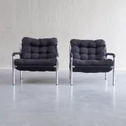 Pair of mid-century modern tubular lounge chairs