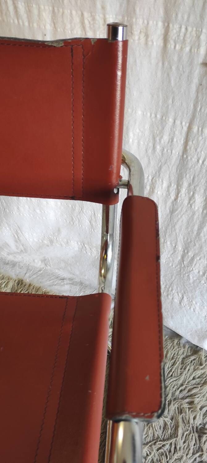 Bauhaus style chrome metal and faux leather chair - 70s/80s