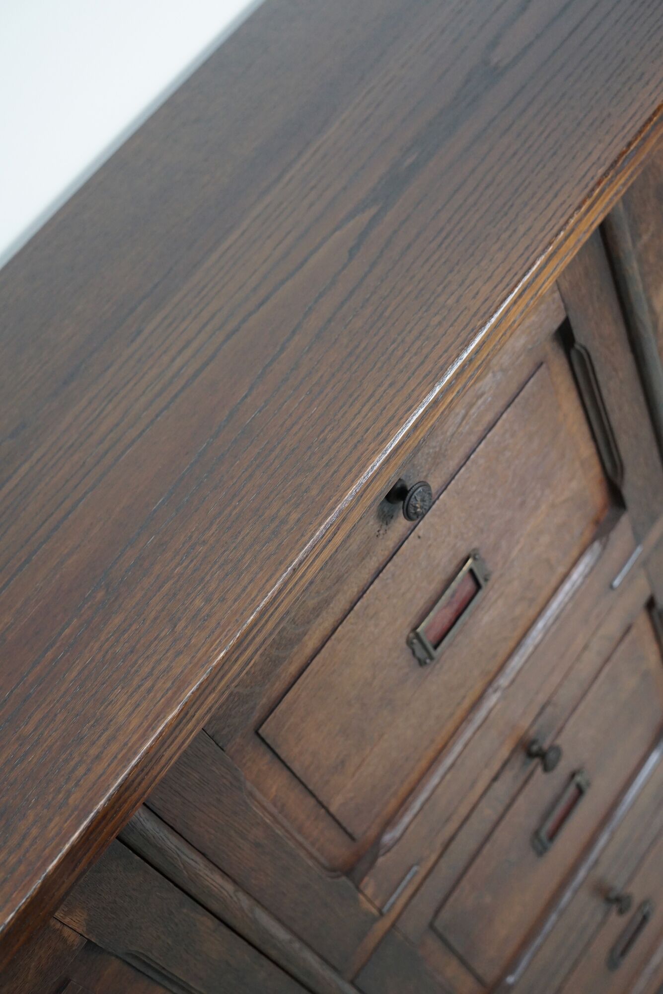Antique french oak apothecary / filing cabinet folding doors, late 19th century