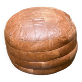 Brown suede patchwork leather pouf