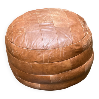 Brown suede patchwork leather pouf