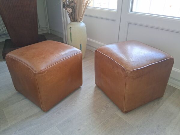 Fauteuils club + repose pieds en cuir de style Art Déco , années 1950/60.