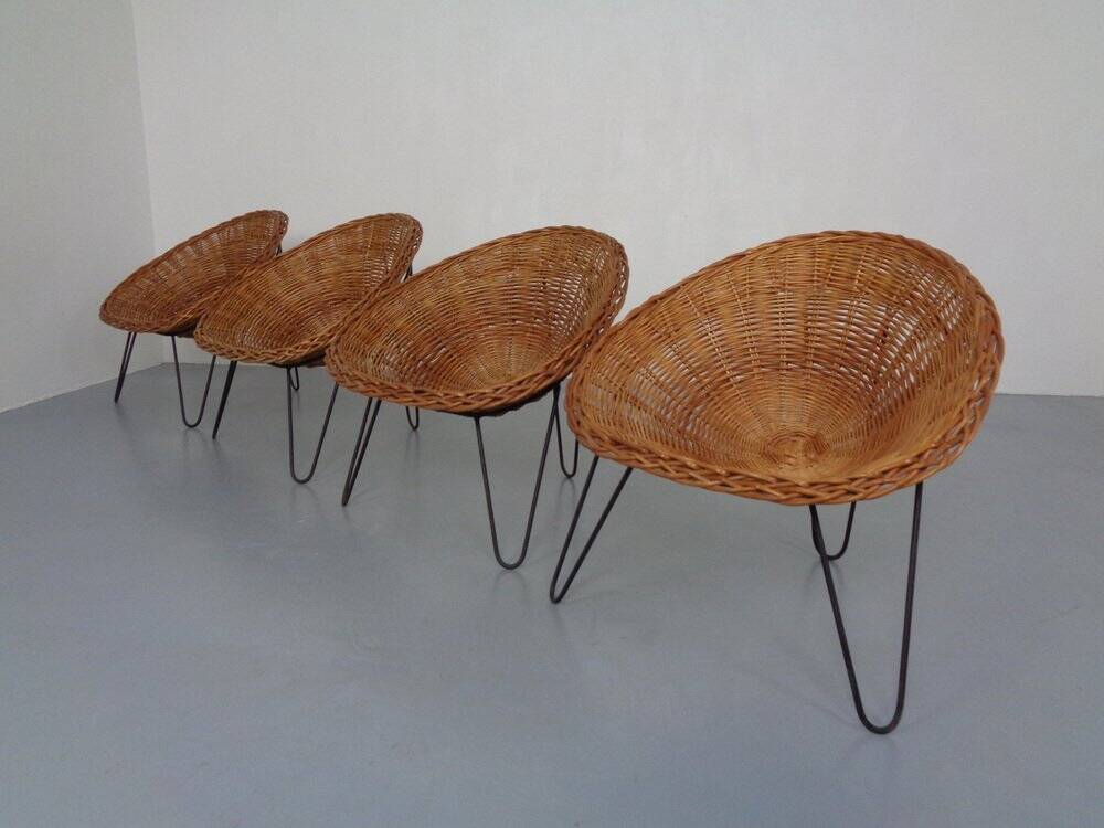 Mid-Century German Bamboo Chairs, 1950s, Set of 4