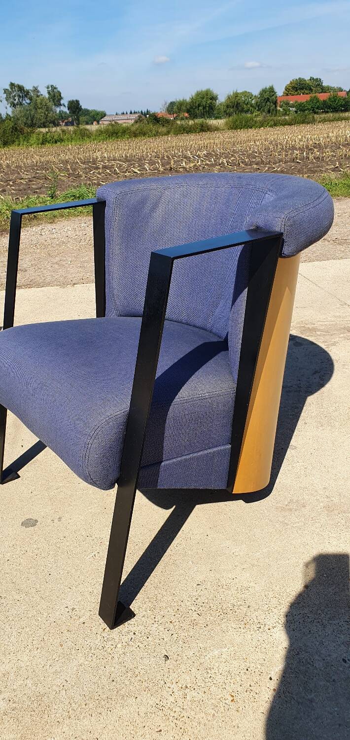 Set 2 - post modern cube lounge chair plywood - metal 1980s 1990s