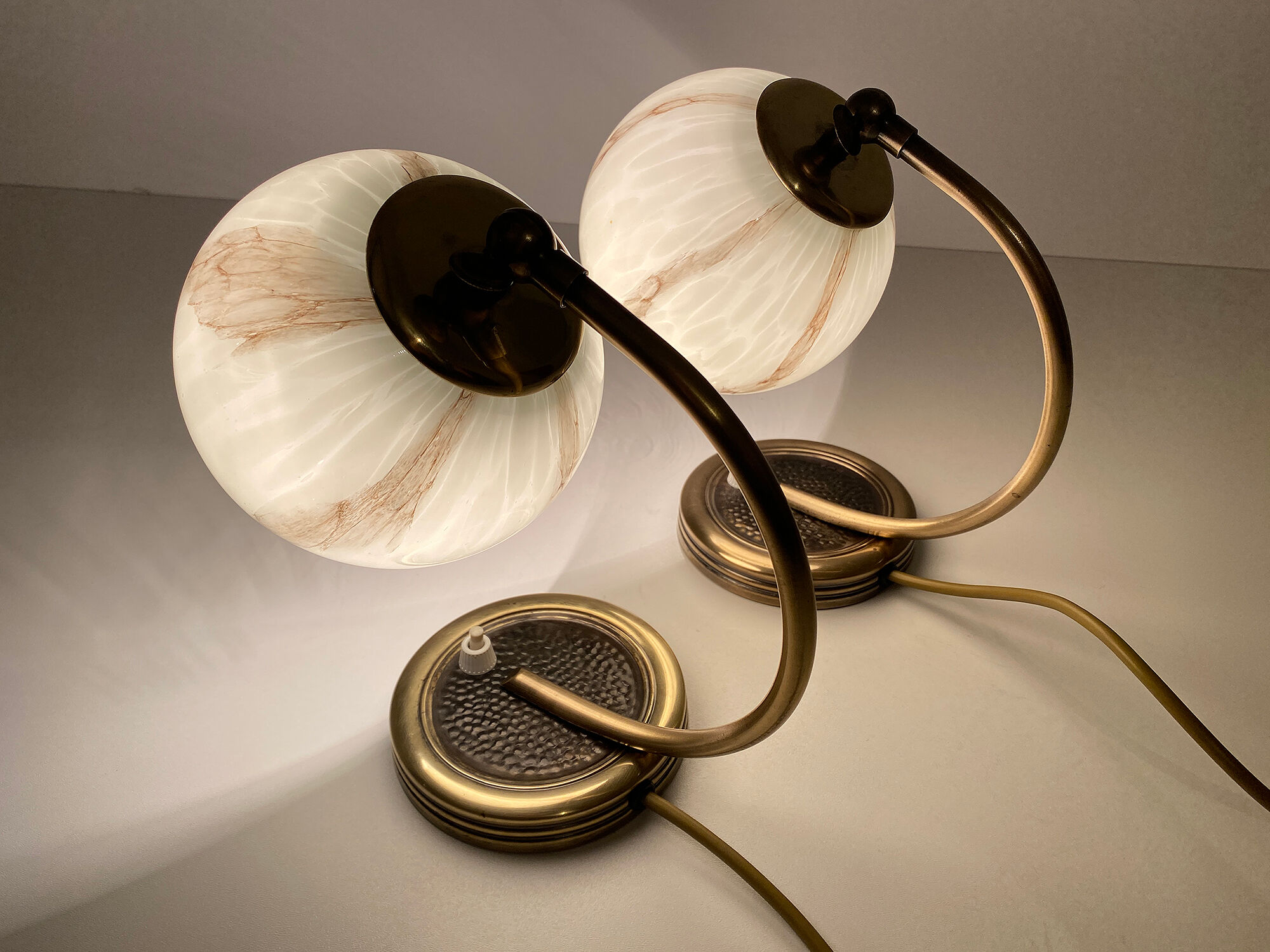 Pair of vintage lamp art deco bauhaus, 30s, marbled glass brass