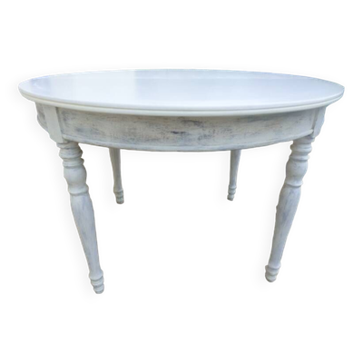 Table ronde merisier extensible à 210 cm sans ses rallonges Totalement relookée