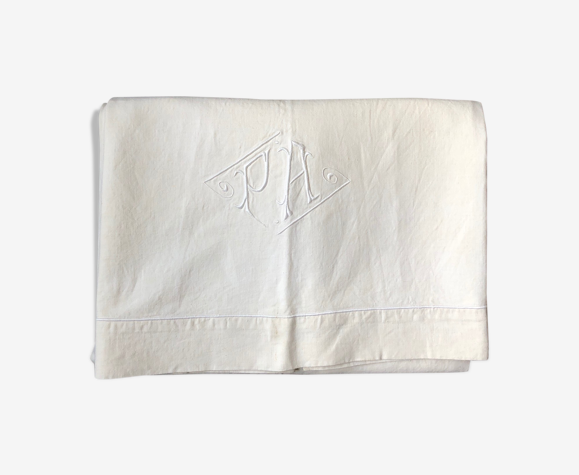Drap ancienen lin crème monogramme pa