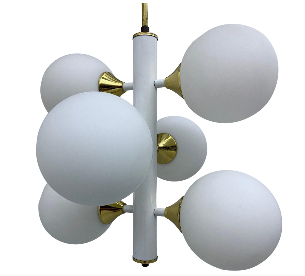 Kaiser Leuchten Sputnik in brass and metal with 6 opaline bulbs