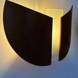 Pair of vintage thermoformed wood and sandblasted glass wall lights, France, 1980