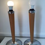 2 vintage lamp bases, chrome and wood, for creating a mushroom lamp