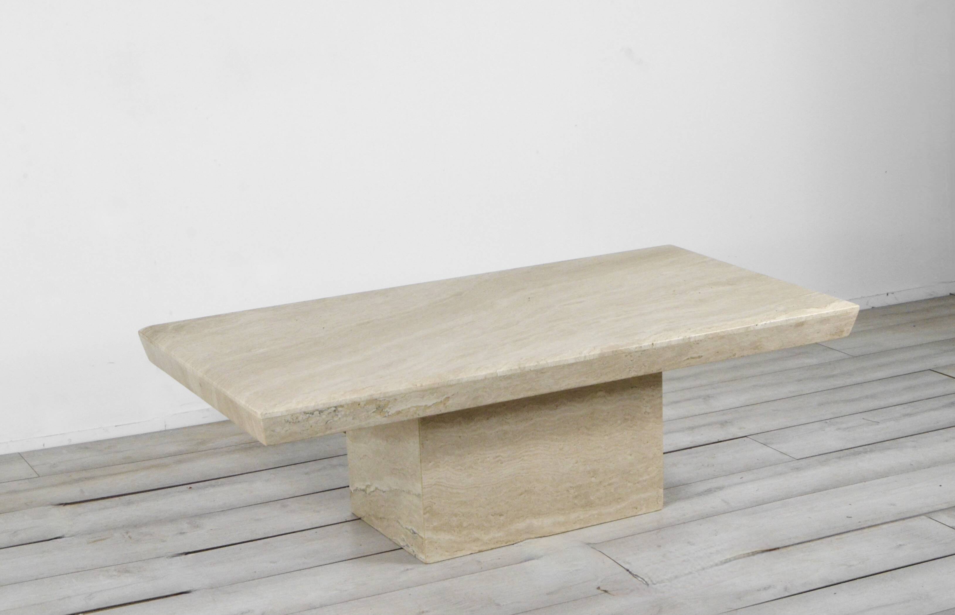 1970s Italian Travertine Minimalist Geometric Coffee Table. Vintage Modern