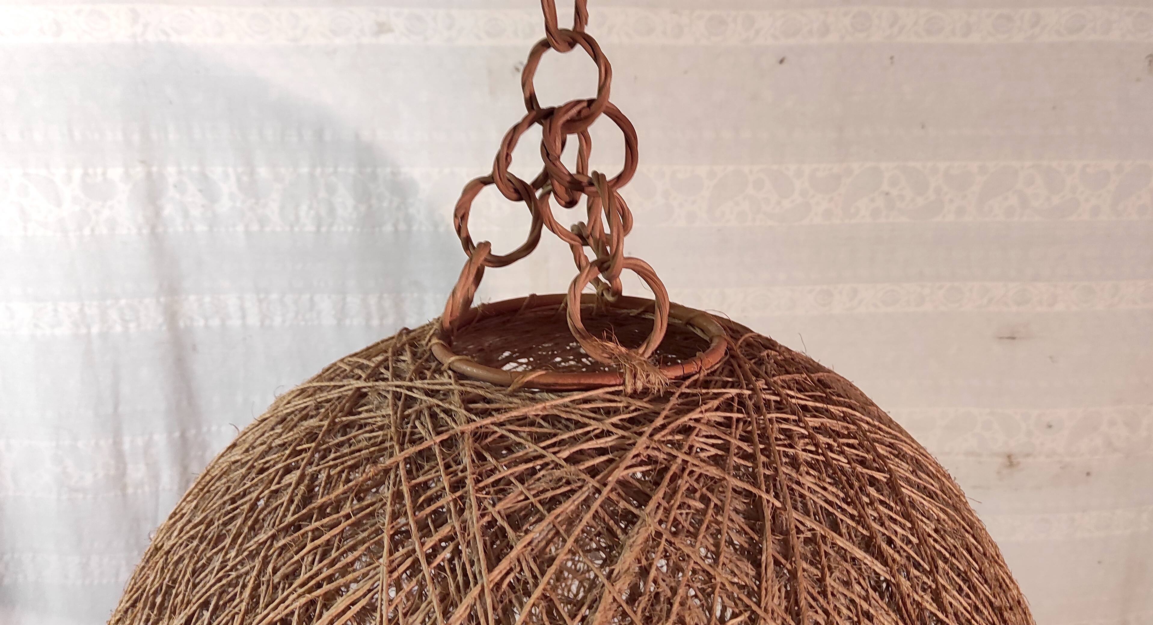 XL lampshade ball in hemp rope and rattan - 1970s