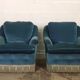 Pair of blue velvet armchairs with fringes