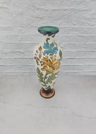 Grand vase floral multicolore en céramique Royal Gouda Porcelain Zuid Holland