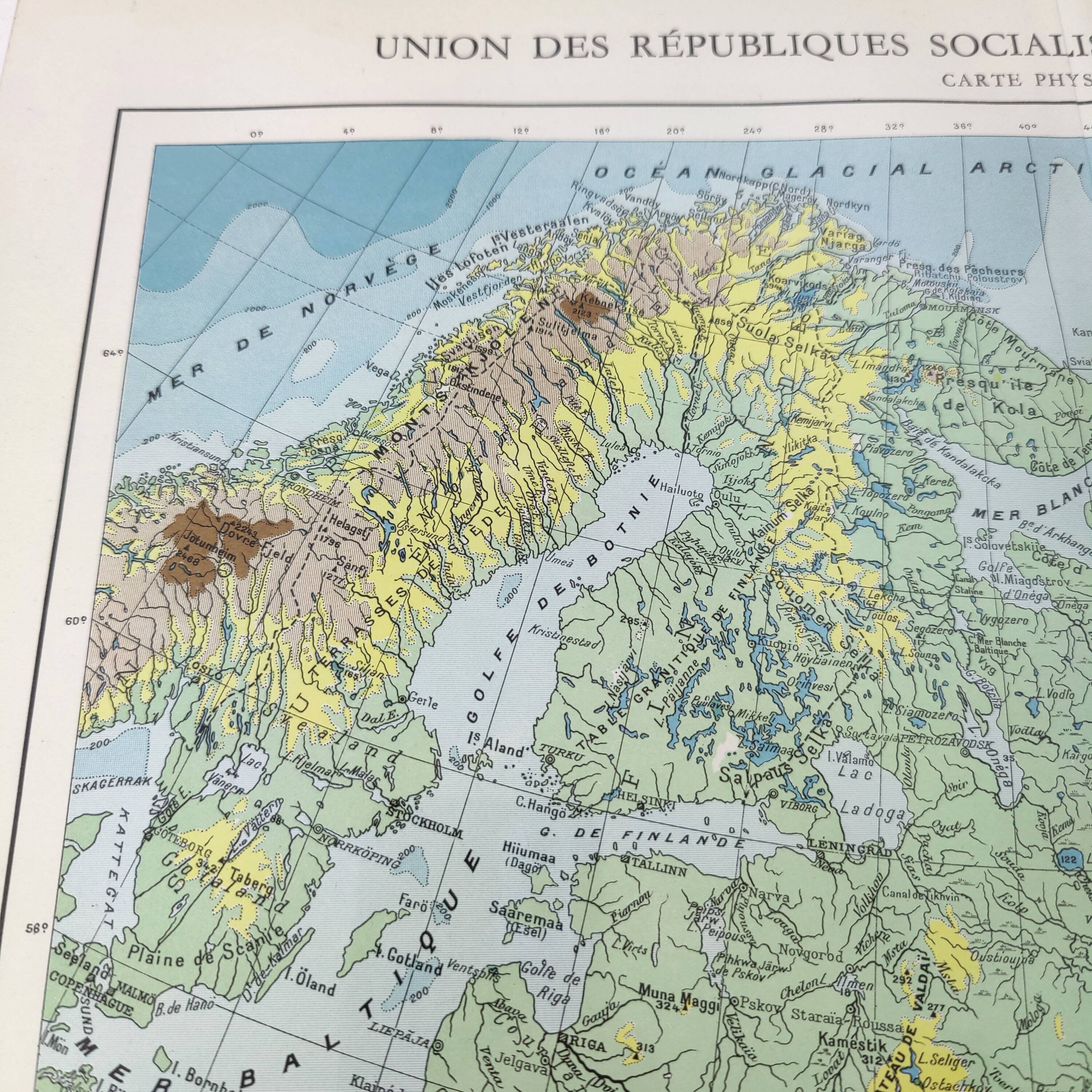 Old USSR and Finland map 43x43cm from 1950