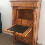 Empire-style secretary desk in burr walnut with detached columns, drop-front, and secret drawer