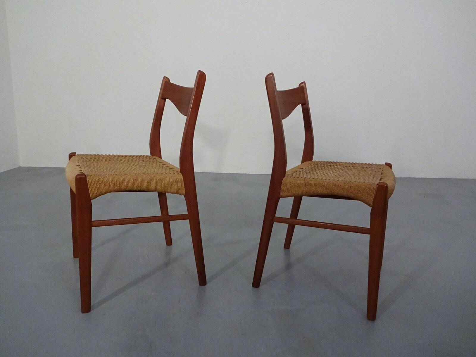 Set of Teak and Paper Cord Dining Chairs by Ejner Larsen for Glyngøre Stolefabrik, 1960s