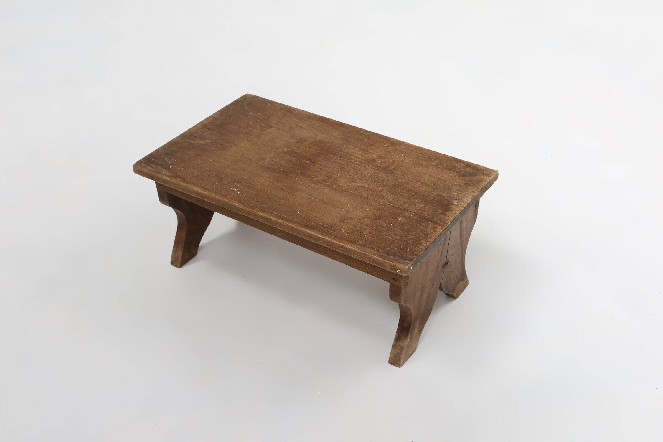 Small Rustic Wooden Stool with Curved Base, France, 1900s