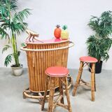 Vintage curved rattan bamboo cocktail bar Tiki bar