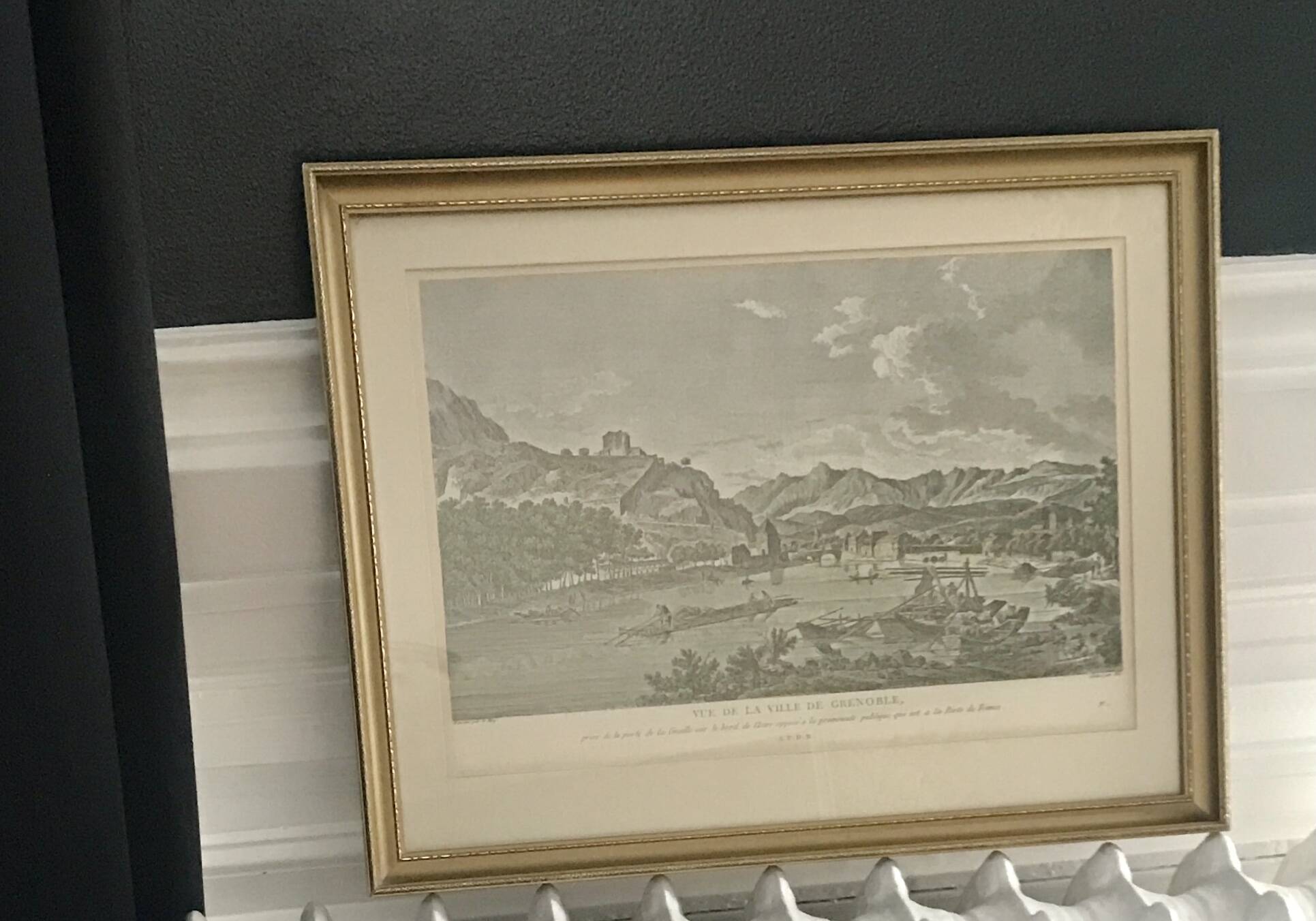 Old painting city of Grenoble APDR drawing Le May