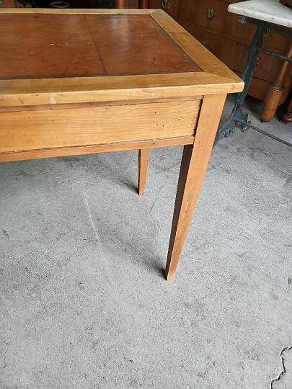 Bureau plateau cuir avec 2 tiroirs en merisier