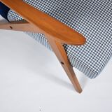 Original armchair compas, pied de poule, blue velvet, 1960s, restored