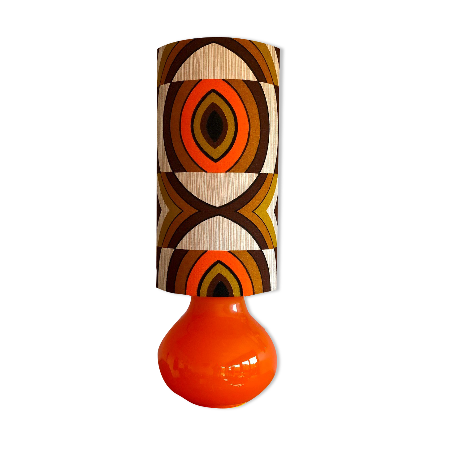 Orange opaline table lamp and vintage fabric