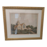 Aquarelle d'église ancienne – Paysage champêtre