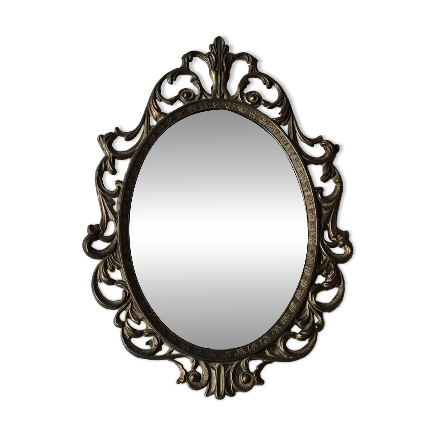 Miroir Mural Ovale Noir Style Baroque - 45x38 Cm (surface Miroir ~28x22 Cm) - Déco Vintage