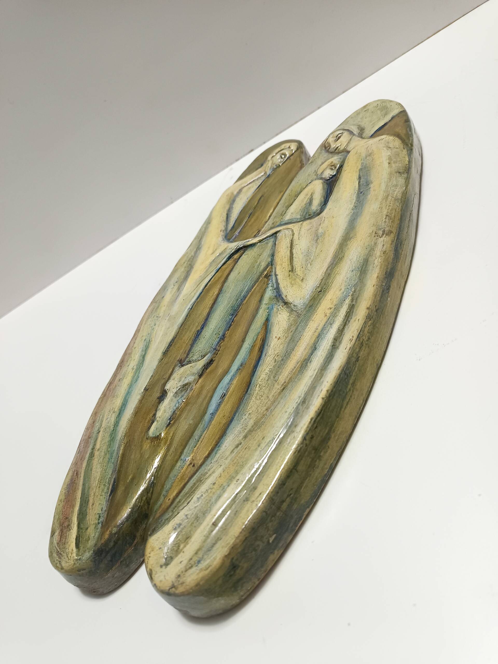 Holy Family Hand-Painted and Hand-Carved Beech Panel, Italy