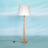 Vintage Swedish wooden floor lamp with pleated shade from the 1960s.