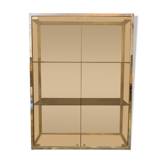 1970s Italian Renato Zevi smoked glass and brass etagere display cabinet