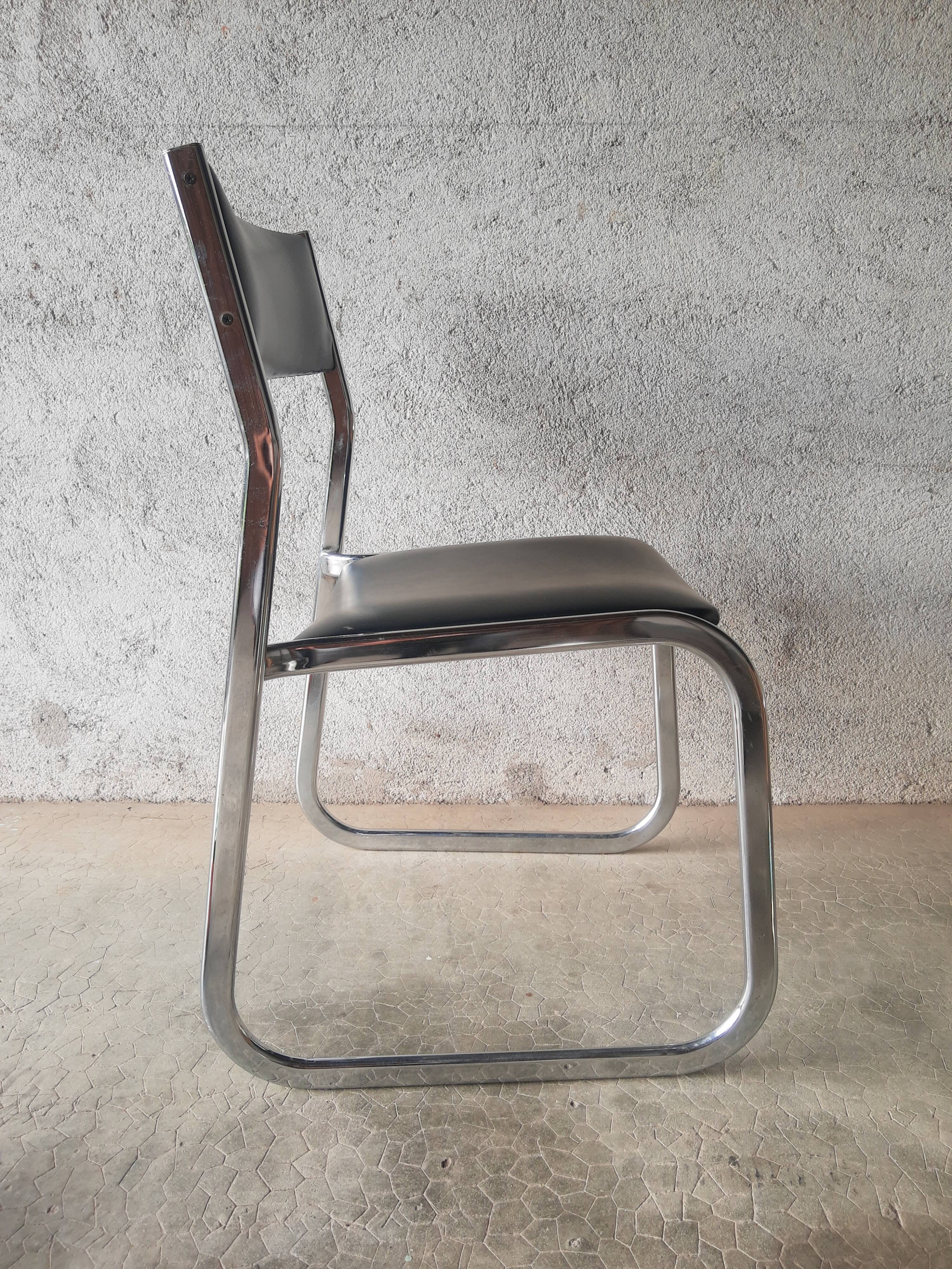 Vintage 70s black skai sled chair