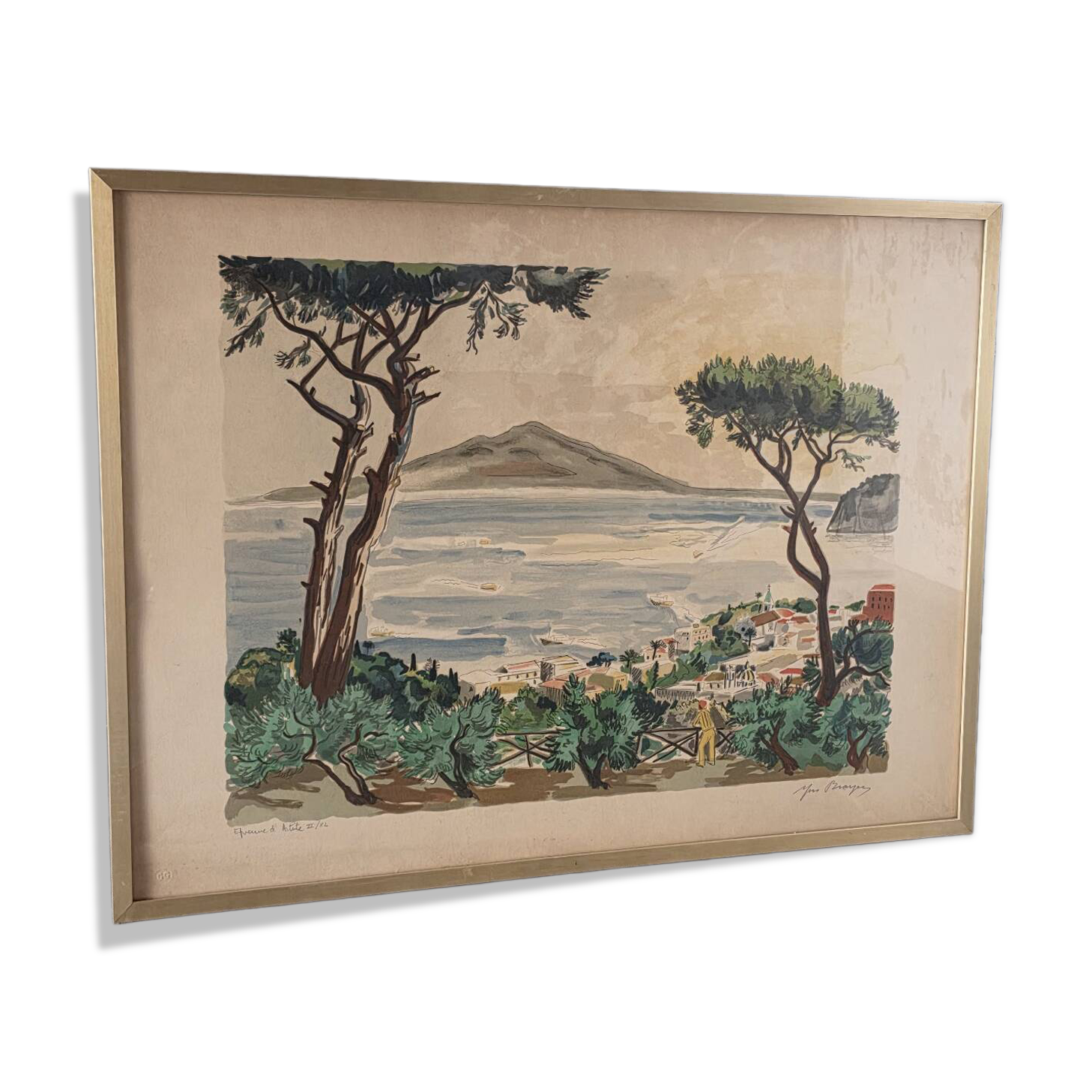 Lithograph by Yves Brayer "Bay of Naples" with certificate of authenticity.