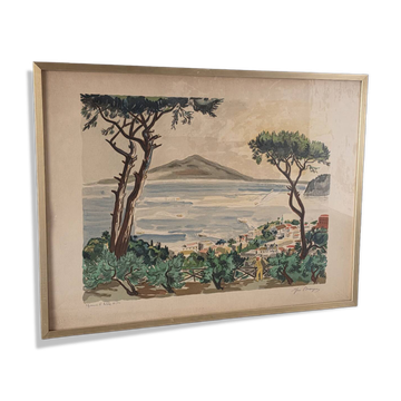 Lithograph by Yves Brayer "Bay of Naples" with certificate of authenticity.