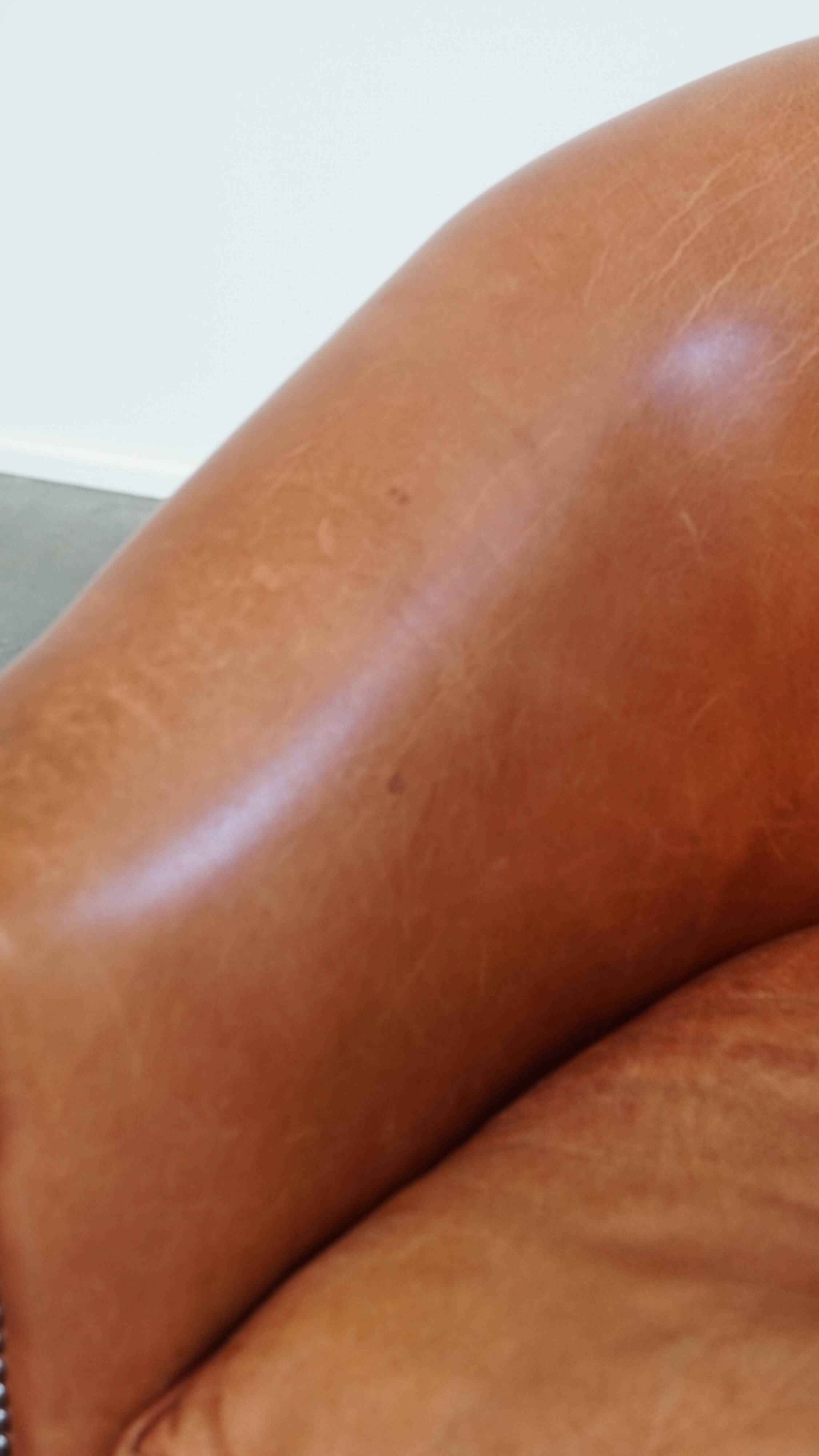 Cowhide Leather English-Style Club Chair in Light Cognac Color
