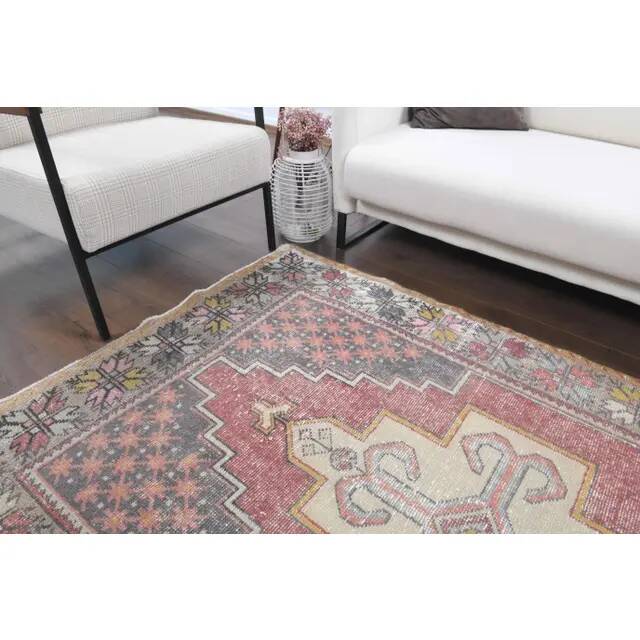 1970s Turkish Oushak Handmade Wool Cotton Pink Area Rug 127x276