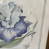 Iris flower on paper with vintage wooden frame