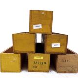 Set of 6 vintage workshop wooden storage boxes