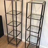 Pair of black lacquered metal and brass shelves. Guy Lefèvre for Maison Jansen. Circa 1970.