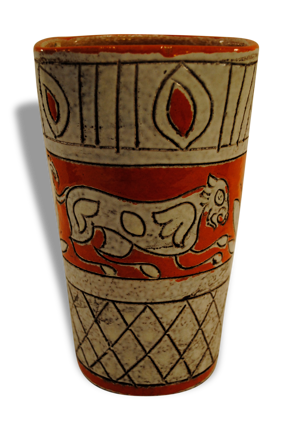 Vase Sgrafitto orange au lion,