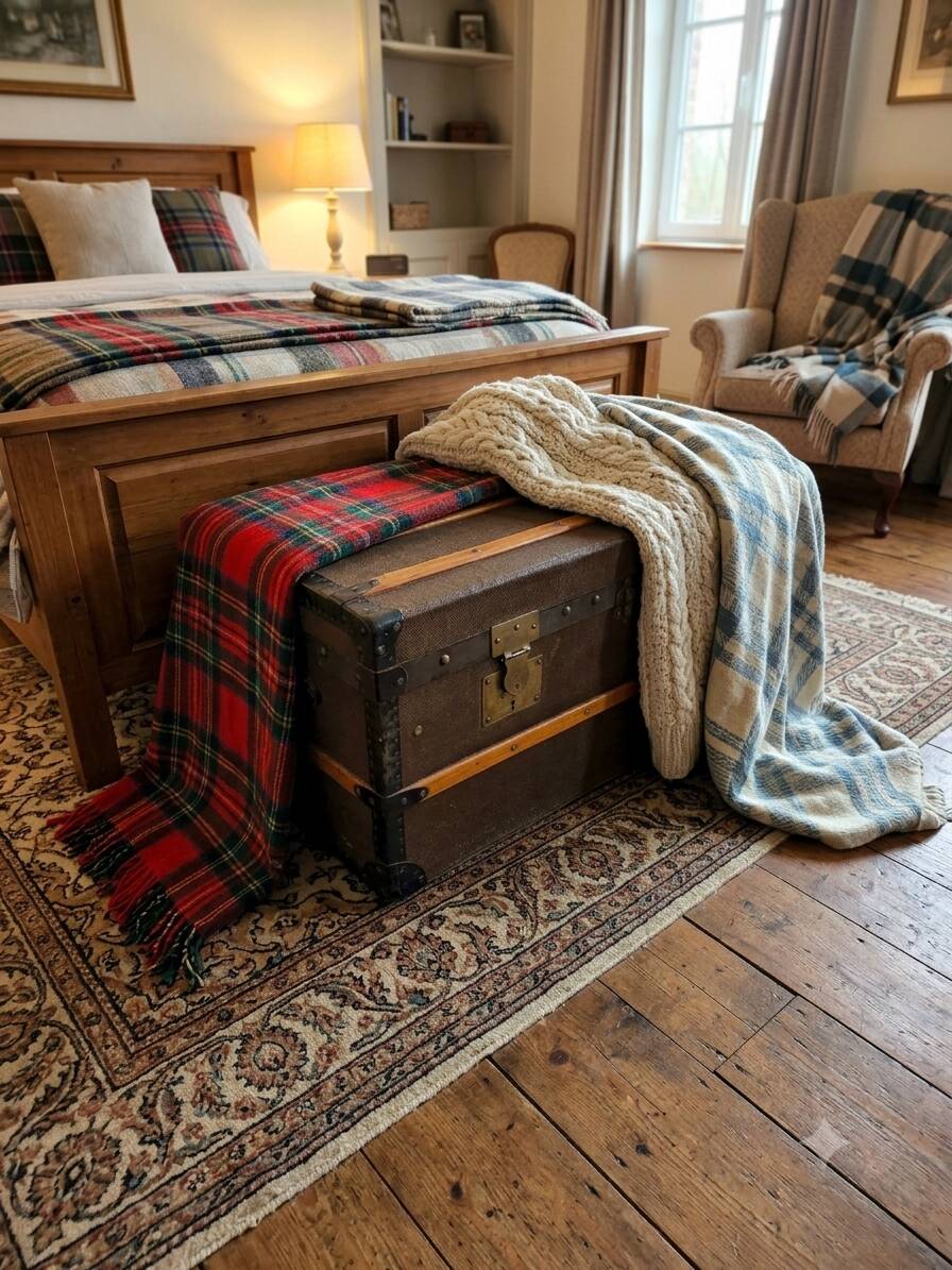 Old travel trunk in oilcloth