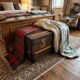 Old travel trunk in oilcloth
